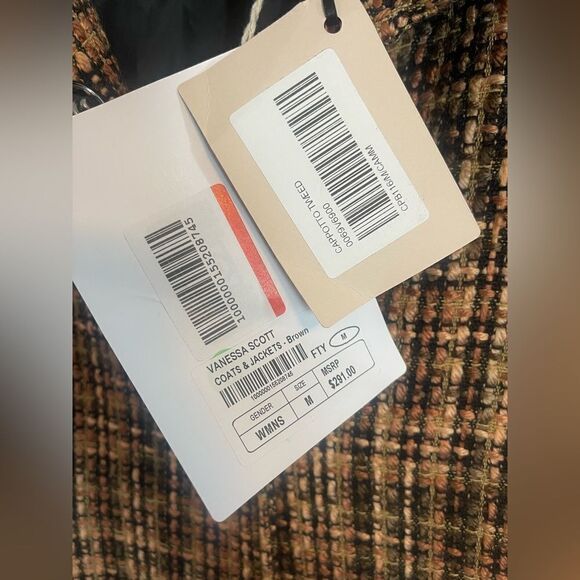 Vanessa Scott Made in Italy, brown tweed Plaid Women's Coat - Brown. NWT medium - Picture 5 of 10